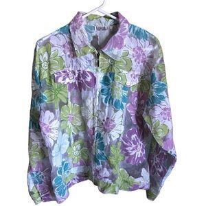Kenneth too Jacket semi sheer floral Women’s Size 1X zip front purple green